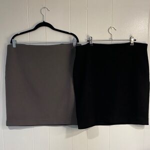 2 Skirts LOFT Pencil Skirt Bundle | Black & Gray | Textured Knit | Stretch Large